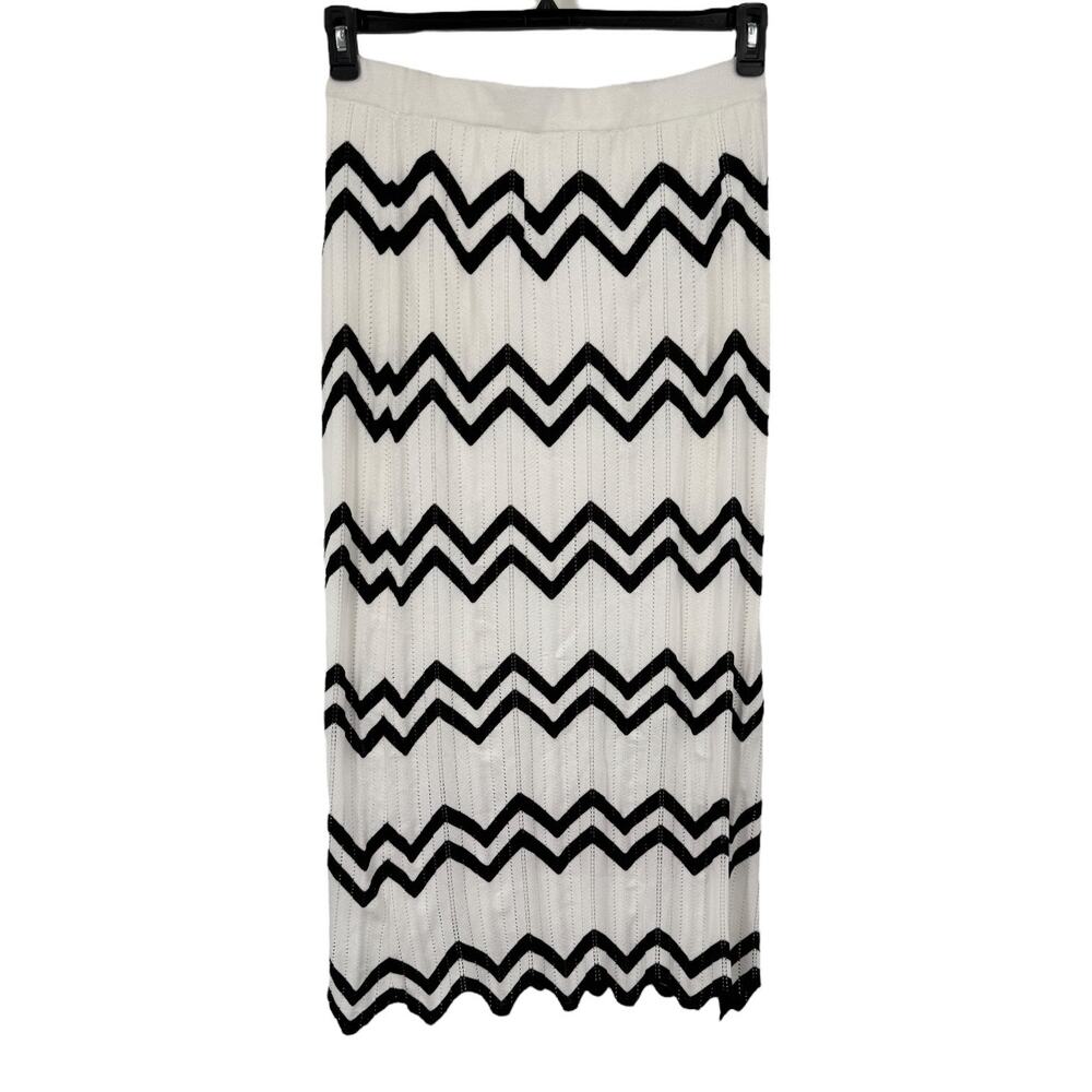 Misook contrast chevron pontelle soft knit maxi skirt ivory blacksize Medium M - Picture 4 of 7